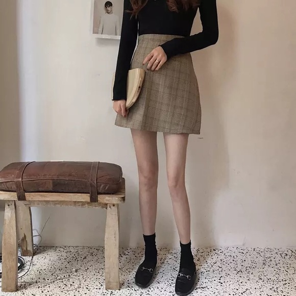 NWT ✨ Camel Plaid A-Line Skirt - Picture 2 of 5